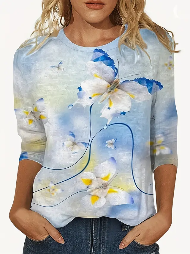 European And American Flower Plant Printed Round Neck Long Sleeve 8Color - Shop at LoveMi