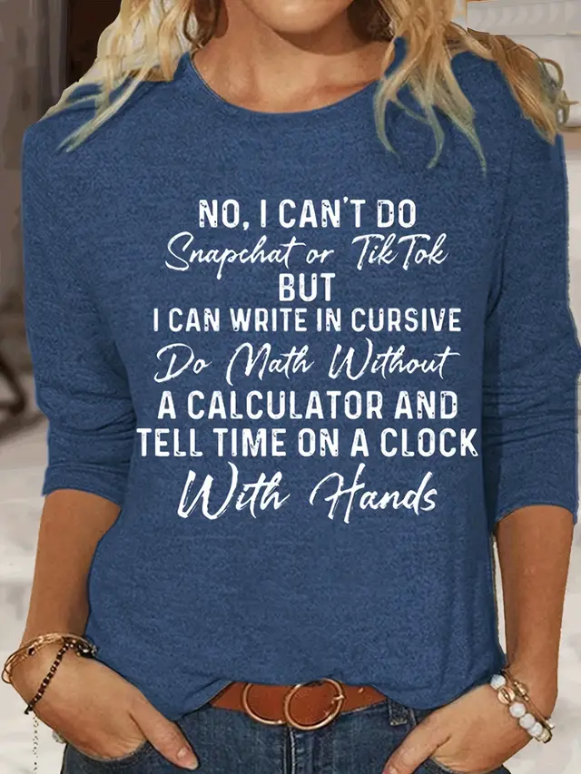 European And American Flower Plant Printed Round Neck Long Sleeve Dark Blue - Shop at LoveMi