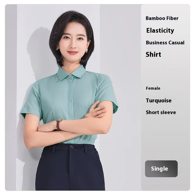 Bamboo Fiber White Shirt Men's Professional Short Sleeve Womens Turquoise Green - Shop at LoveMi