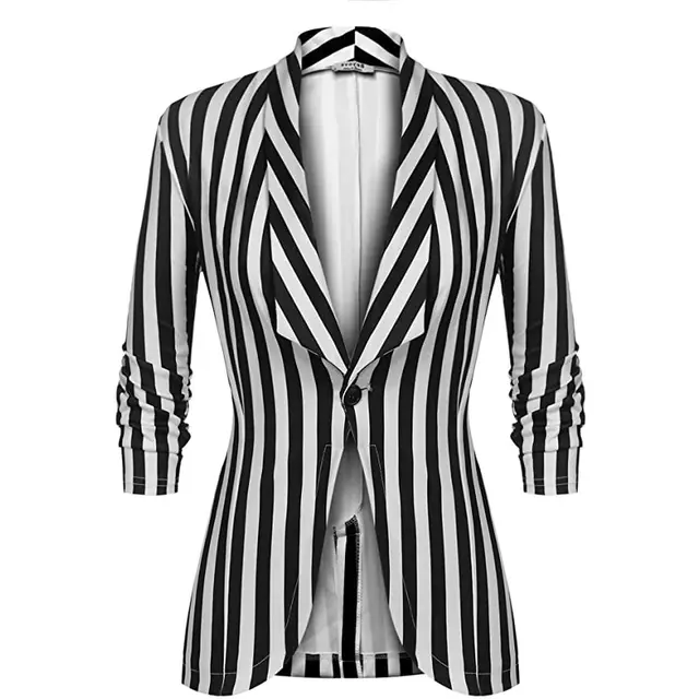 Cropped Pleated Sleeves Casual Small Suit Slim Fit Fashion Black And White Stripes - Shop at LoveMi