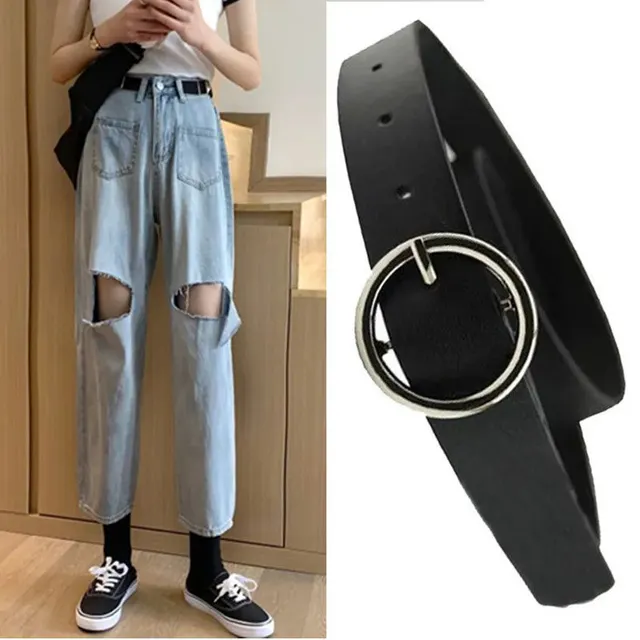 Ripped Wide legged Jeans Women's Straight Loose High Waist 727 Light Blue Belt - Shop at LoveMi