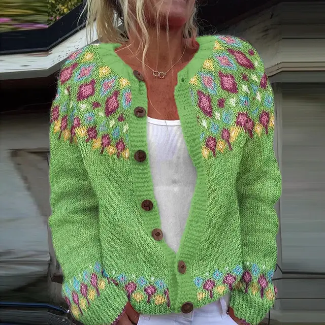 Women's Sweater Loose Multicolor Fashion Knitwear Yellow Green - Shop at LoveMi