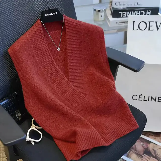 Large V neck Loose Slimming Inner Wear Sleeveless Sweater Vest Red - Shop at LoveMi
