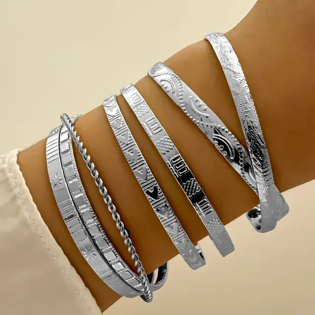 5 Bracelet Set Creative Simple Temperament Lady Twisted Hip Hop Style Bracelet 7Piece Set Bracelet Silver - Shop at LoveMi
