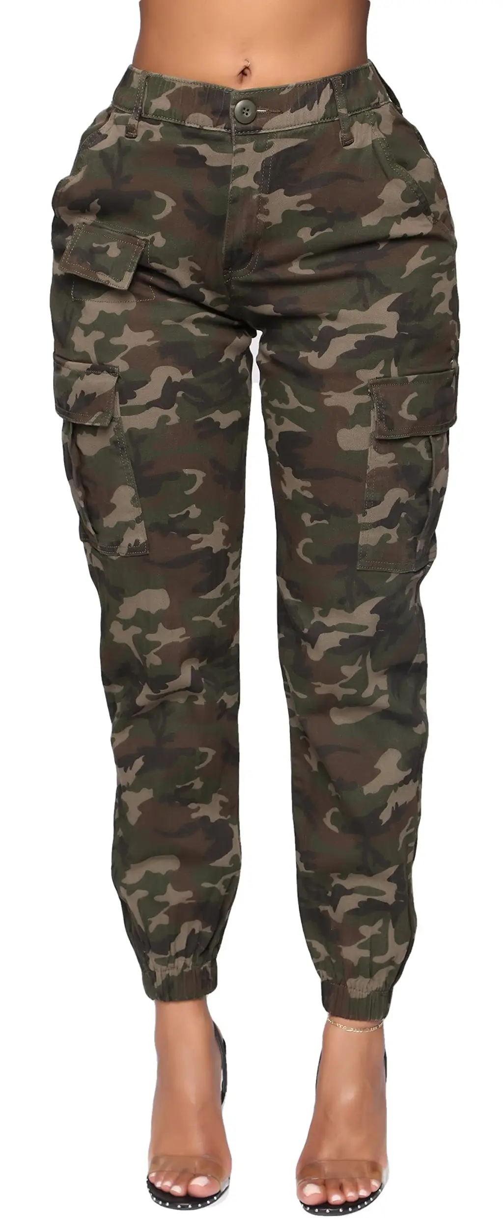 Women's Overalls Multi-pocket Design Elastic - Camouflage Color