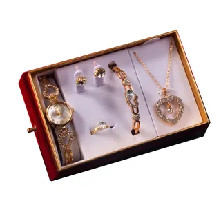 Goddess Festival With Hand Gift Set Watch Bracelet Necklace Ear Stud - Heart Shape