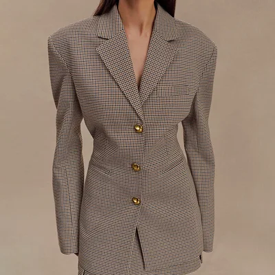 Fashionable Elegant Black Plaid Lapel Suit Jacket Black Plaid Blazer - Shop at LoveMi