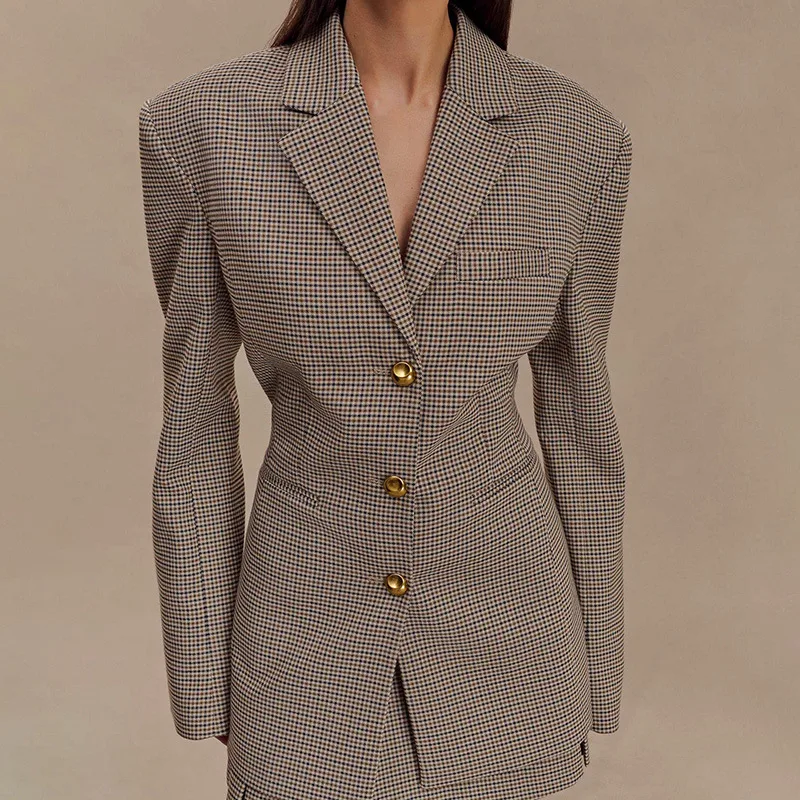 Fashionable Elegant Black Plaid Lapel Suit Jacket Black Plaid Blazer - Shop at LoveMi