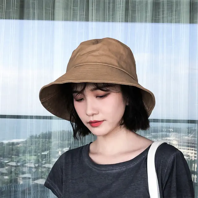 Big Brim Fisherman Hat Women's Sun Protection Solid Color Bucket Hat Brown - Shop at LoveMi