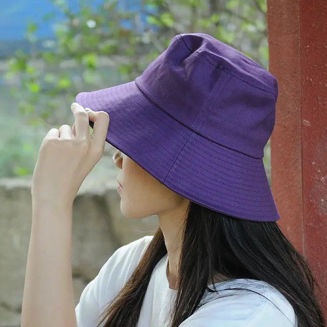 Big Brim Fisherman Hat Women's Sun Protection Solid Color Bucket Hat Violet - Shop at LoveMi