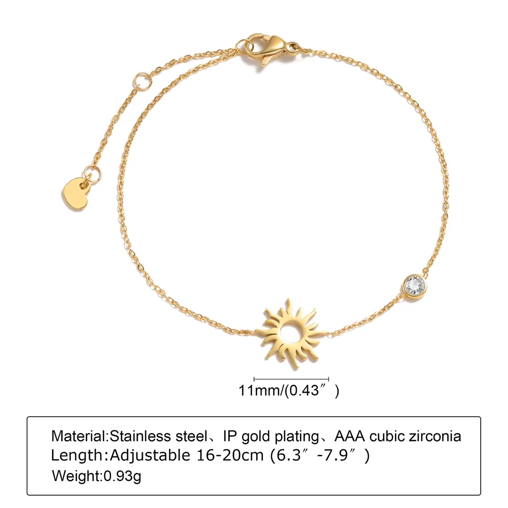 Simple Stainless Steel Thin Bracelet White Zircon Sun Moon And Star - Br1140G