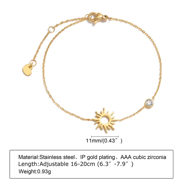 Simple Stainless Steel Thin Bracelet White Zircon Sun Moon And Star Br1140G - Shop at LoveMi