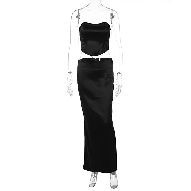 Solid Color Fashion Lace up Bandeau Sexy Sheath Dress Suit Black - Shop at LoveMi