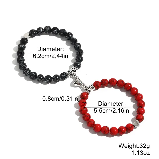 Creative All match Heart shaped Magnetic Beaded Couple Bracelet S230517 - Shop at LoveMi