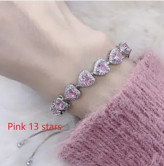 Peach Heart Full Rhinestone Zircon Bracelet For Women - Pink 13 Stars