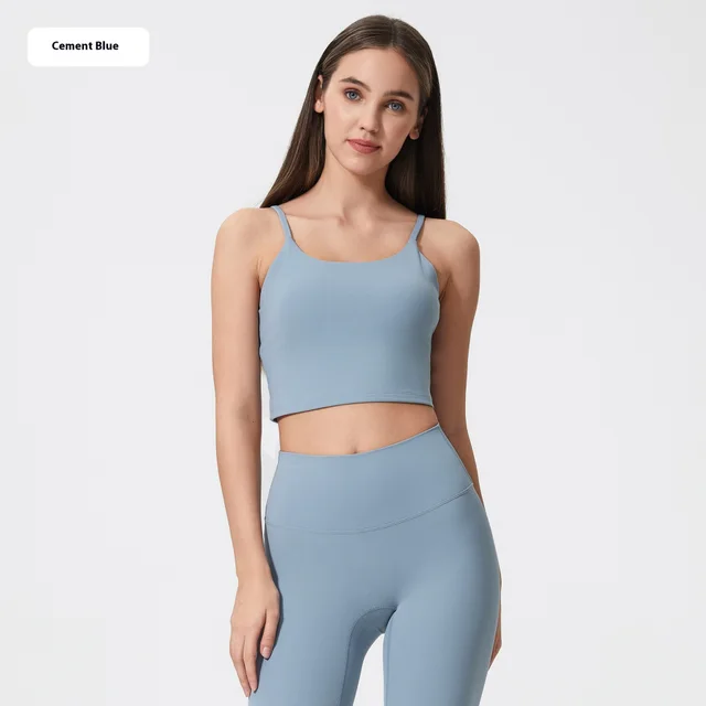 Yoga Jacket Women's Sports Underwear With Chest Pad Thin Belt Beauty Back Cement Blue New - Shop at LoveMi
