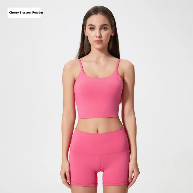 Yoga Jacket Women's Sports Underwear With Chest Pad Thin Belt Beauty Back Cherry Blossom Powder New - Shop at LoveMi