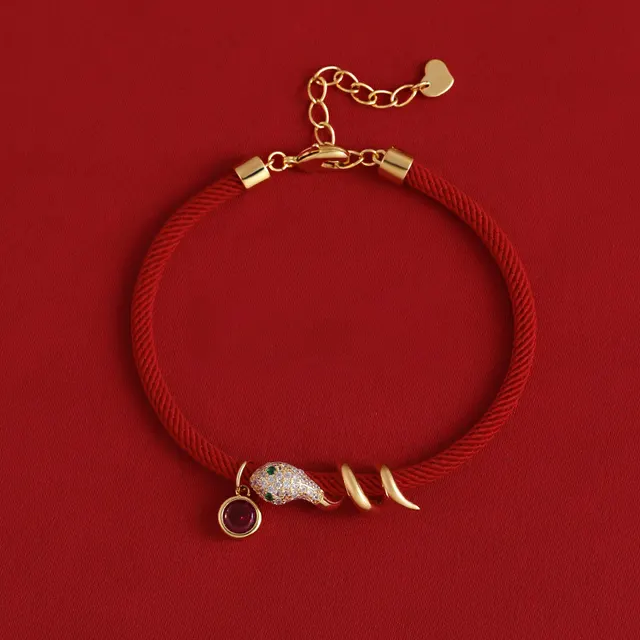 Zircon Snakelike Winding Retro Red Rope Bracelet Red - Shop at LoveMi