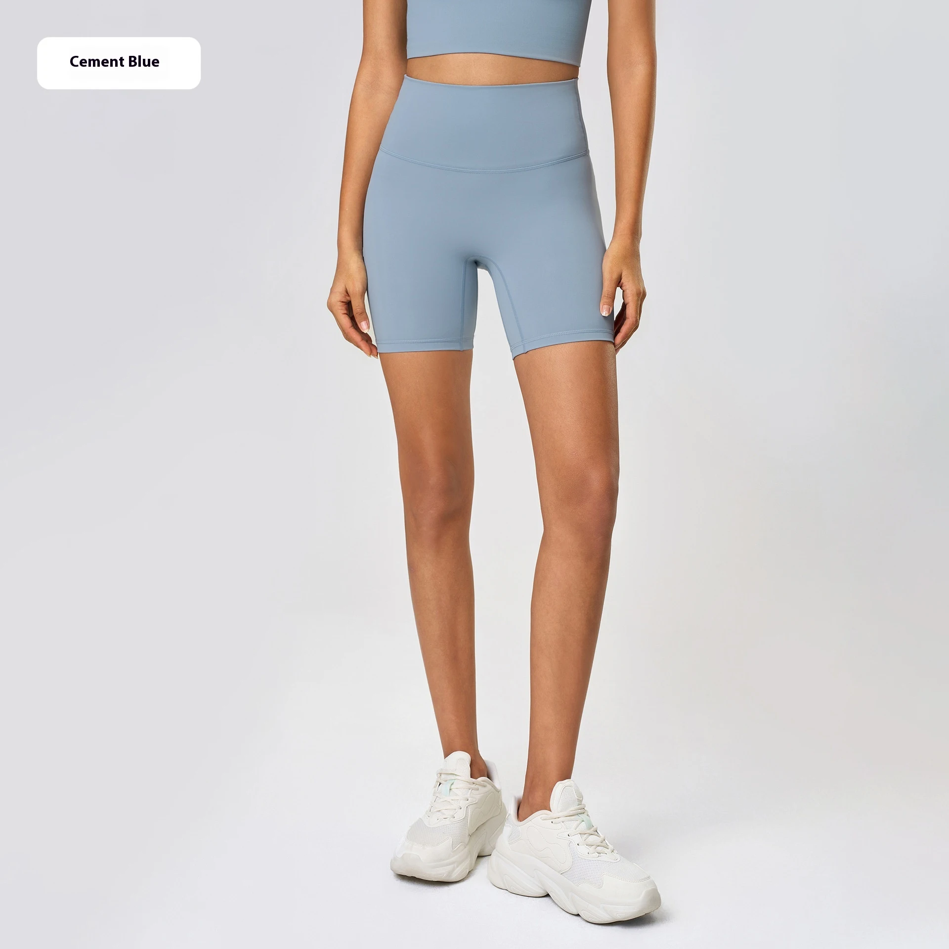 Yoga Shorts Naked Women Feeling No Embarrassment Line Tight Exercise Shorts - Cement Blue New