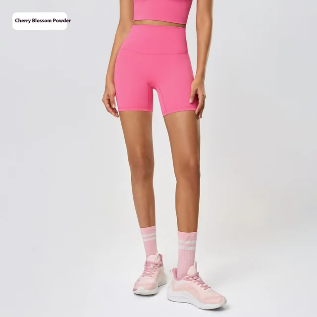 Yoga Shorts Naked Women Feeling No Embarrassment Line Tight Exercise Shorts Cherry Blossom Powder New - Shop at LoveMi