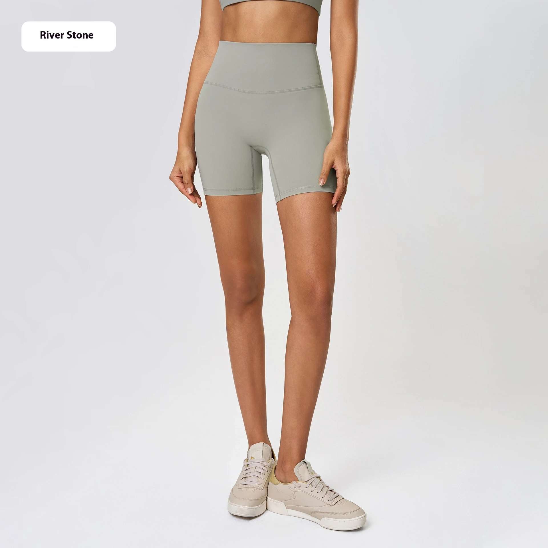 Yoga Shorts Naked Women Feeling No Embarrassment Line Tight Exercise Shorts - River Stone Color New