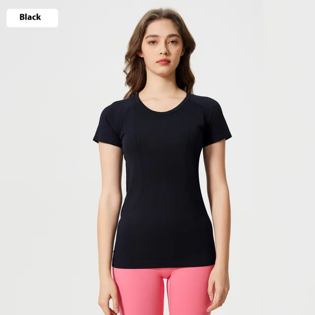 Women's Short Sleeve Round Neck Sports Running Fitness Top Black - Shop at LoveMi