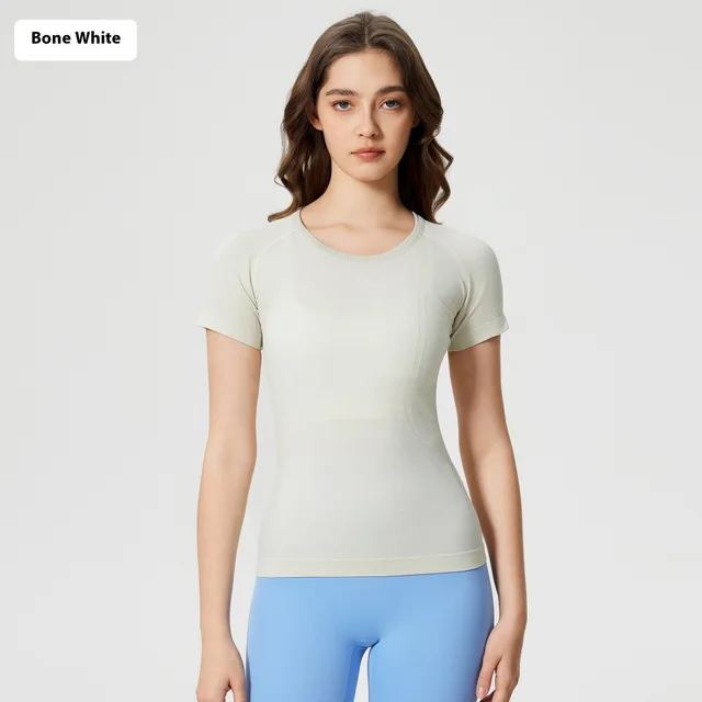 Women's Short Sleeve Round Neck Sports Running Fitness Top Bone White New - Shop at LoveMi
