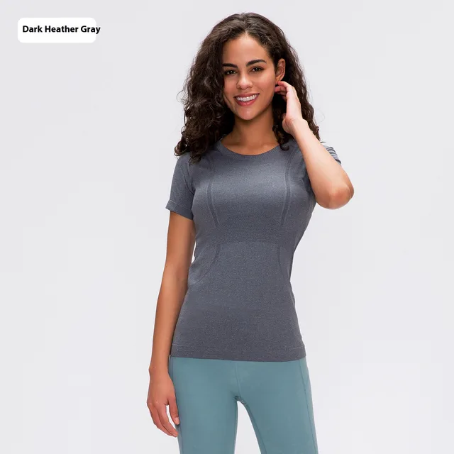 Women's Short Sleeve Round Neck Sports Running Fitness Top Dark Heather Gray - Shop at LoveMi