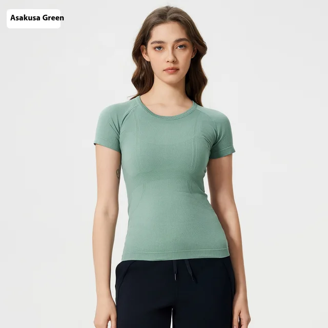 Women's Short Sleeve Round Neck Sports Running Fitness Top Light Green New - Shop at LoveMi
