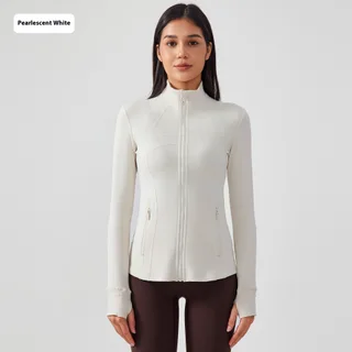 Yoga Sports Jacket Women Elastic Zipper Running Fitness Yoga Jackets - Albumin Pearlescent White