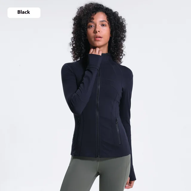 Yoga Sports Jacket Women Elastic Zipper Running Fitness Yoga Jackets Black - Shop at LoveMi
