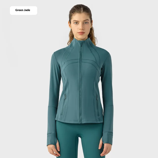 Yoga Sports Jacket Women Elastic Zipper Running Fitness Yoga Jackets Green Turquoise - Shop at LoveMi
