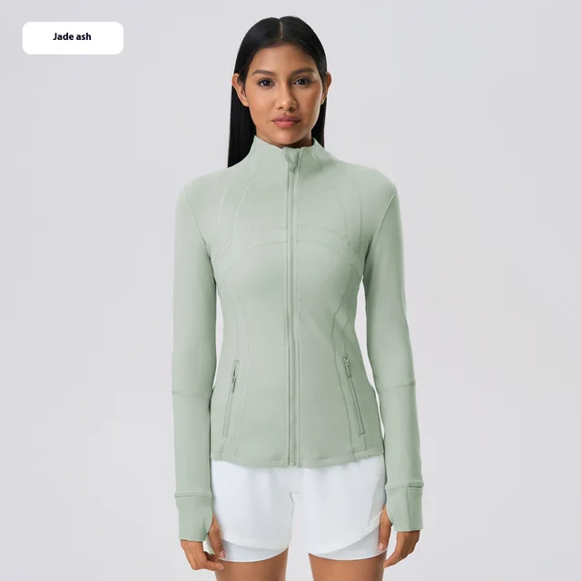 Yoga Sports Jacket Women Elastic Zipper Running Fitness Yoga Jackets Jade Gray New - Shop at LoveMi