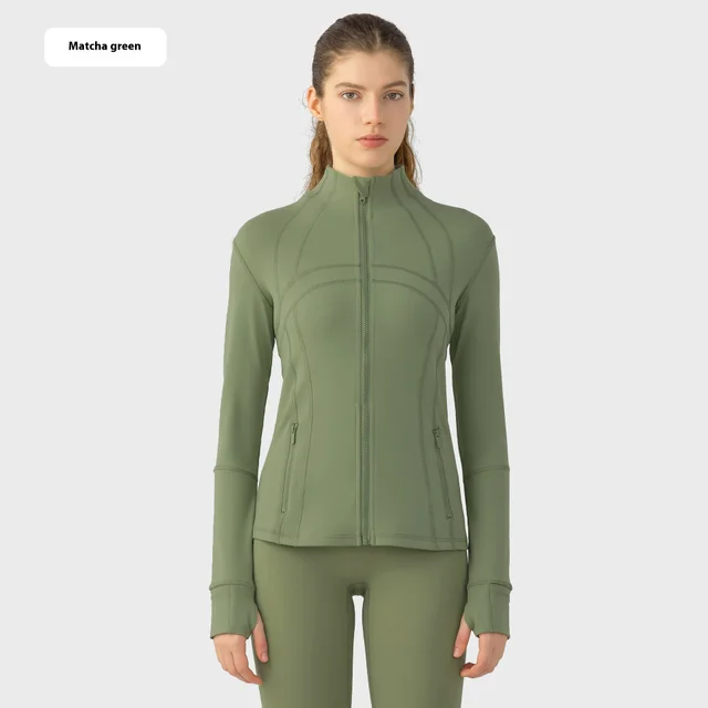 Yoga Sports Jacket Women Elastic Zipper Running Fitness Yoga Jackets Matcha Green - Shop at LoveMi