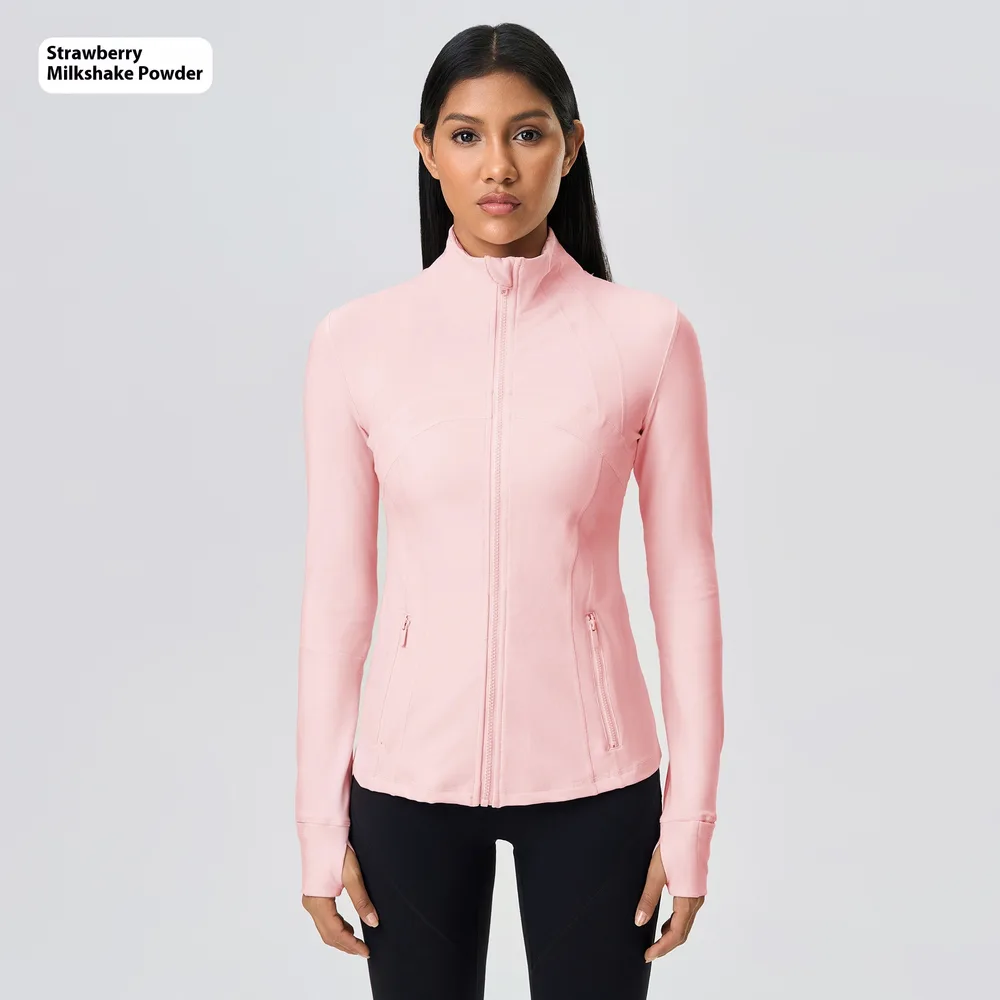 Yoga Sports Jacket Women Elastic Zipper Running Fitness Yoga Jackets Strawberry Powder New - Shop at LoveMi