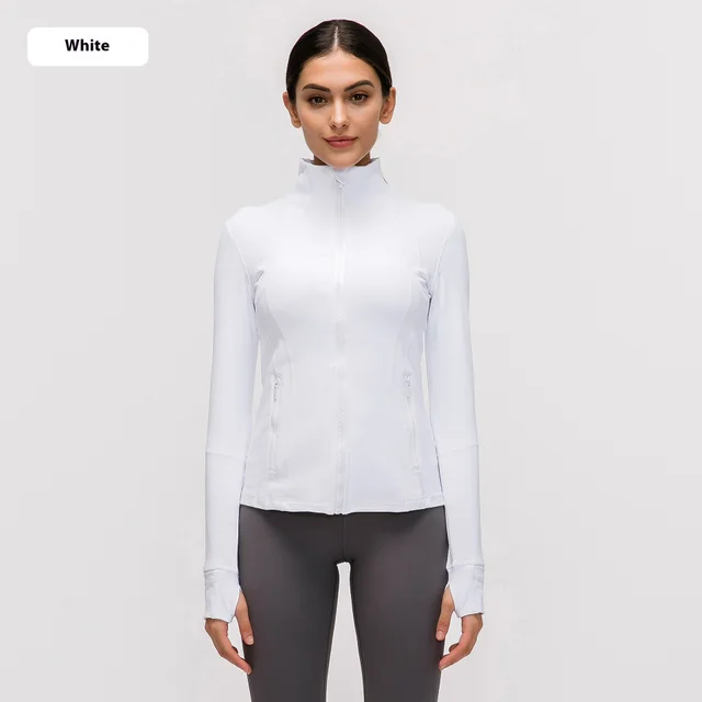 Yoga Sports Jacket Women Elastic Zipper Running Fitness Yoga Jackets White - Shop at LoveMi