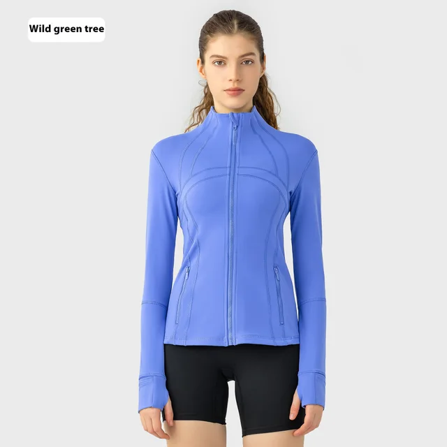 Yoga Sports Jacket Women Elastic Zipper Running Fitness Yoga Jackets Wild Green Tree - Shop at LoveMi