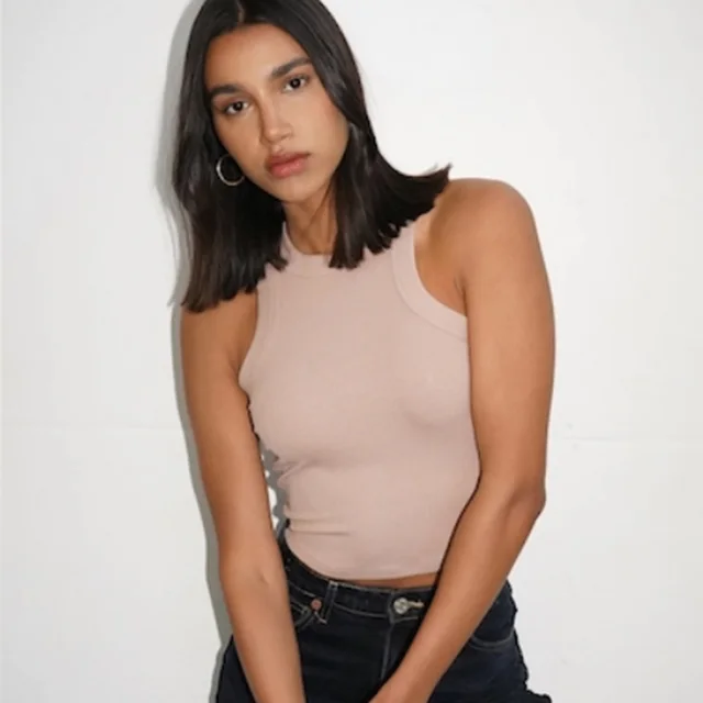 High Round Neck Short Wide brimmed Yoga Vest Transport Top My090 Nude Powder - Shop at LoveMi