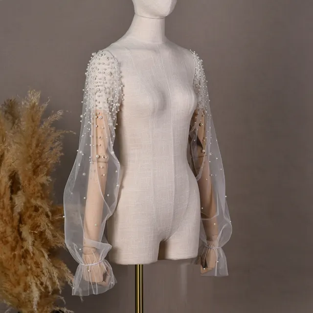 High grade Pearl Mesh Oversleeves Detachable Plus Sleeves Two way Wear Wedding Accessories Yjg113 Ivory - Shop at LoveMi