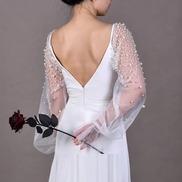 High grade Pearl Mesh Oversleeves Detachable Plus Sleeves Two way Wear Wedding Accessories Yjg113 White - Shop at LoveMi