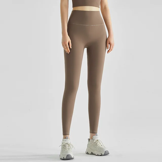 Women's High Waist Hip Lift Wear No Embarrassment Line Cropped Quick drying Sports Tights Ck323 Cocoa Color - Shop at LoveMi