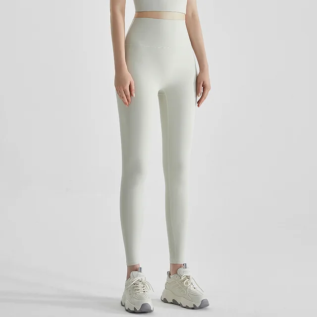 Women's High Waist Hip Lift Wear No Embarrassment Line Cropped Quick drying Sports Tights Ck323 Ivory White - Shop at LoveMi