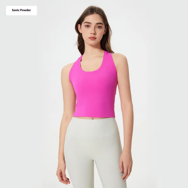 H shaped Beauty Back Yoga Clothes Outer Wear Casual Short Fitness Sports Vest Sonic Powder - Shop at LoveMi