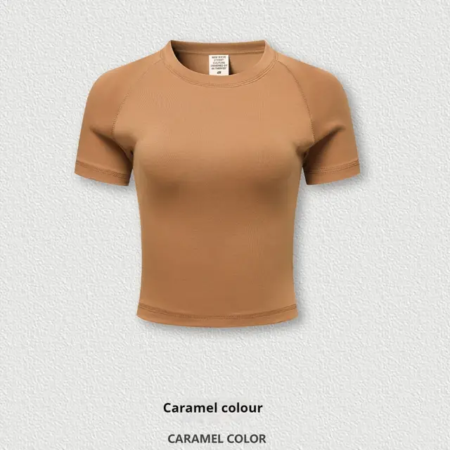 Slim fit T shirt Shoulder Short Top For Women N302 Caramel - Shop at LoveMi