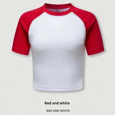 Slim fit T shirt Shoulder Short Top For Women N313 Redwhite - Shop at LoveMi