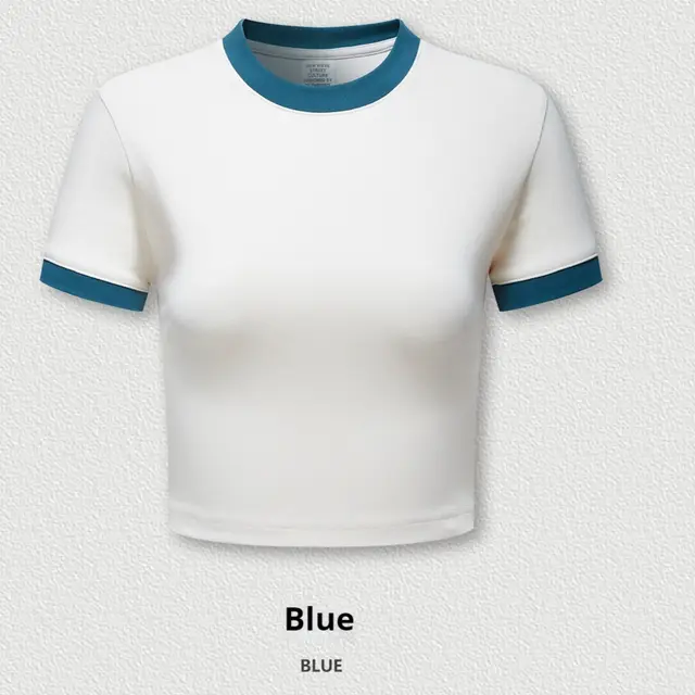 Slim fit T shirt Shoulder Short Top For Women N516 Apricotblue - Shop at LoveMi