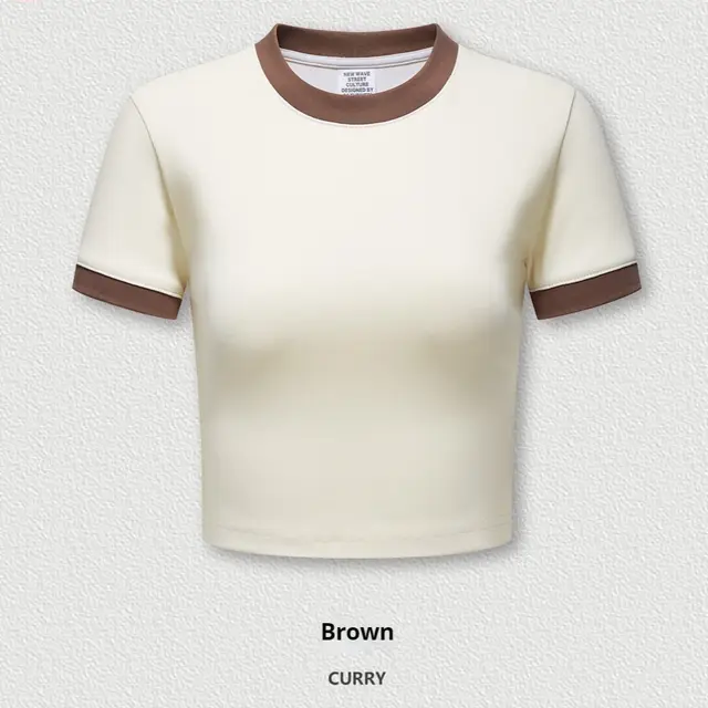 Slim fit T shirt Shoulder Short Top For Women N516 Apricotcoffee - Shop at LoveMi