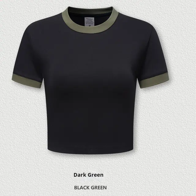 Slim fit T shirt Shoulder Short Top For Women N516 Blackarmy Green - Shop at LoveMi