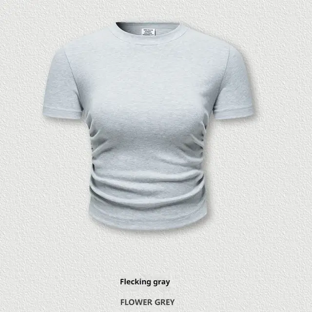 Slim fit T shirt Shoulder Short Top For Women N701 Melange Gray - Shop at LoveMi