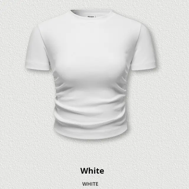 Slim fit T shirt Shoulder Short Top For Women N701 White - Shop at LoveMi